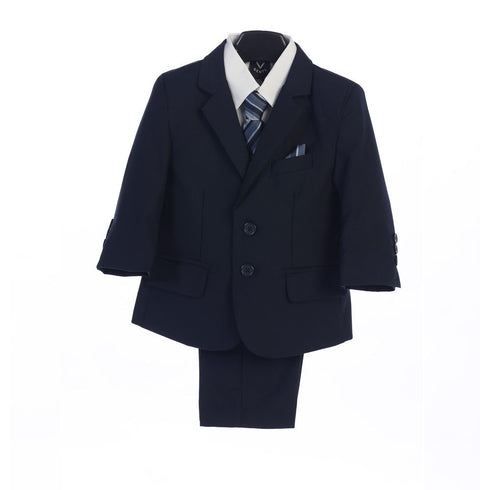 Boys Navy Jacket Vest Tie Pocket Square Shirt Pant 5 Pc Suit 2T-7 - SophiasStyle.com